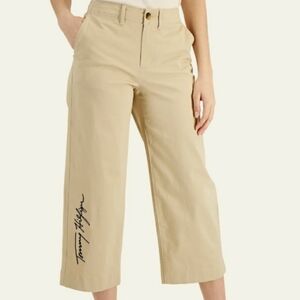 Tommy Hilfiger Women's Sz10 Roll Up Tan Beachy Hippie Logo Skater Capri Pants